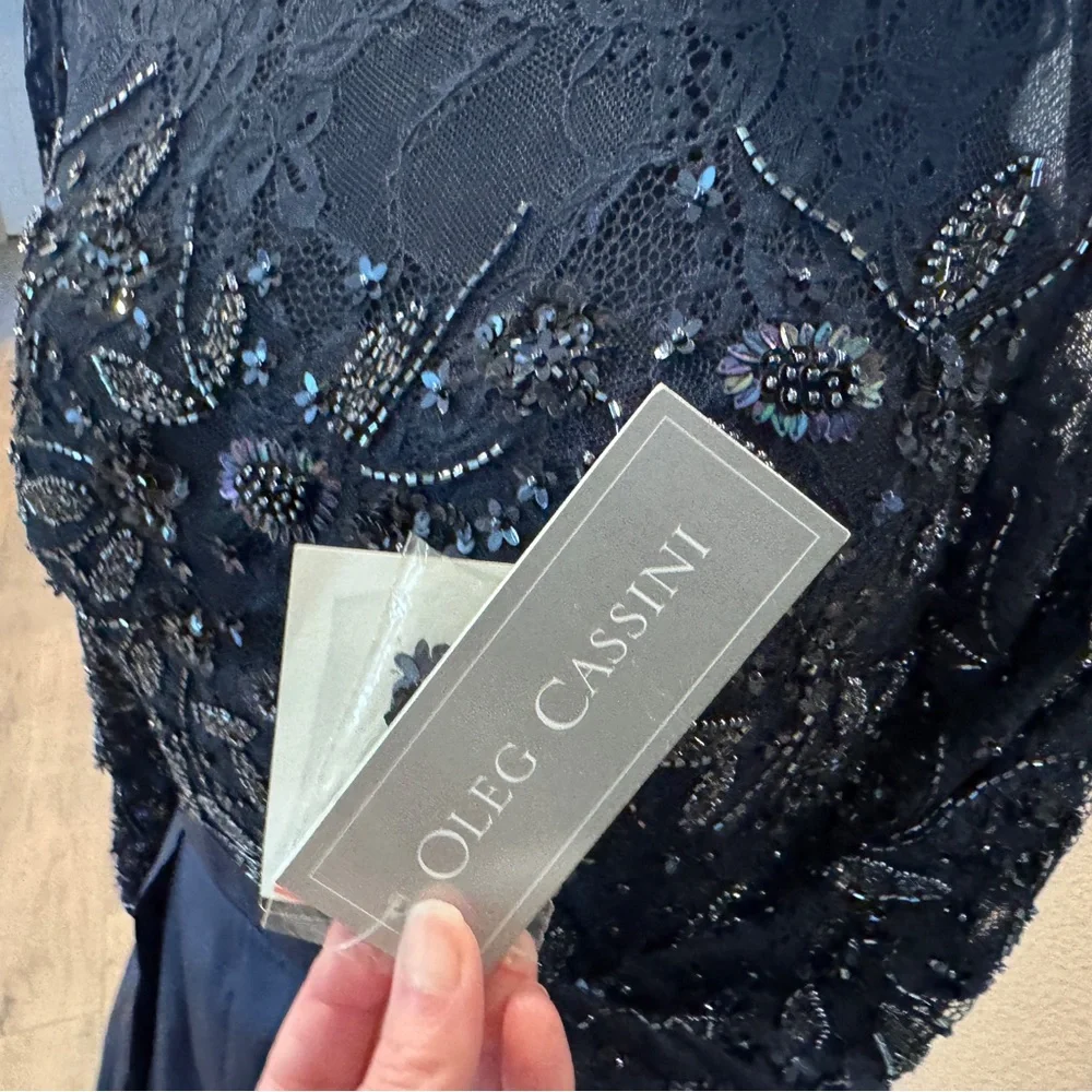 Oleg Cassini Navy Long Sleeve Dress - Picture 7 of 8